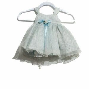 Baby Club Girls Light Blue Tulle Dress Front Ribbon Shirred Lace Sleeveless 12M